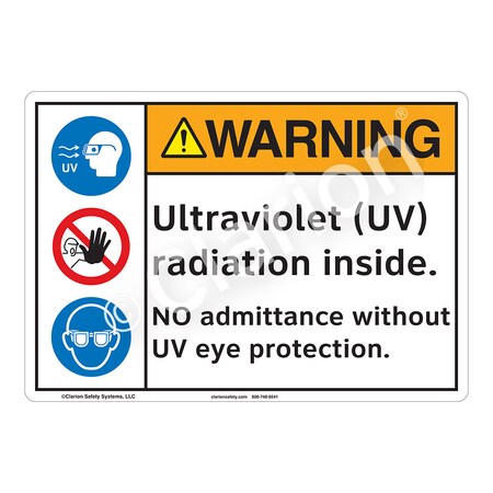 ANSI/ISO Compliant Warning Ultraviolet Safety Signs Indoor/Outdoor Aluminum (BE) 10 X 7